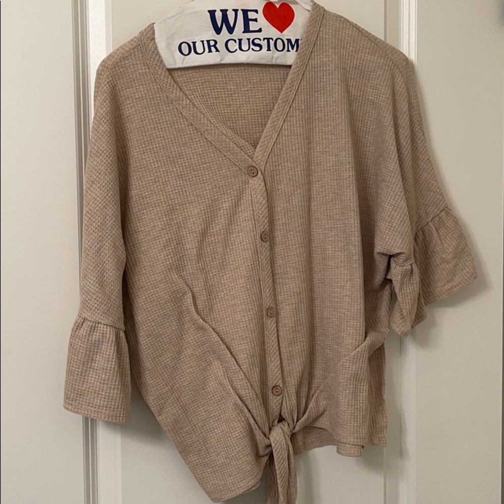 Beige Short-Sleeve Blouse
